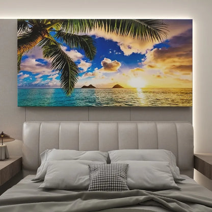 Sunset Beach Canvas print - Ocean Landscape, thickness 1.5 inches, suitable for interior decoration, seaside theme decoration
