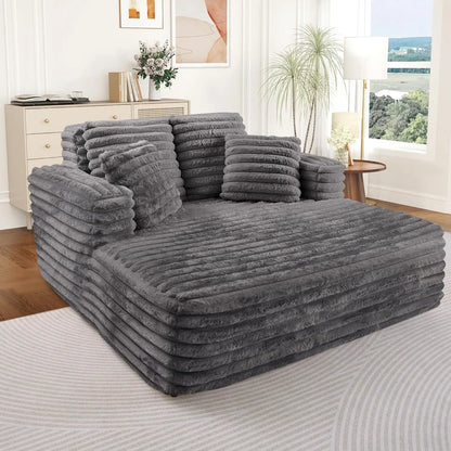 Oversized Chaise Lounge Indoor, Modern Plush Corduroy Fabric Deep Seat Boneless Memory Foam Sleeper Chaise Lounge, Customized