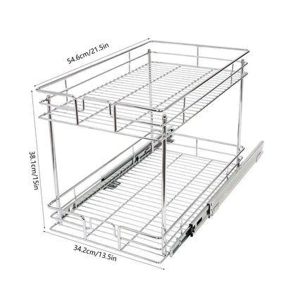 2-Tier Silver Cabinet Pull Out Shelves, Organizer Storage