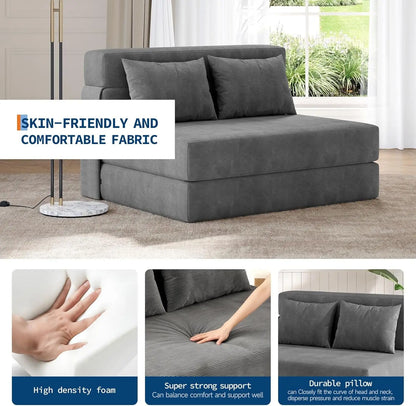 Convertible Folding Sofa Bed Sleeper Chair Bed with Pillow Portable Lazy Floor Sofa Lounger 2 in 1 Pull Out Loveseat Sofa