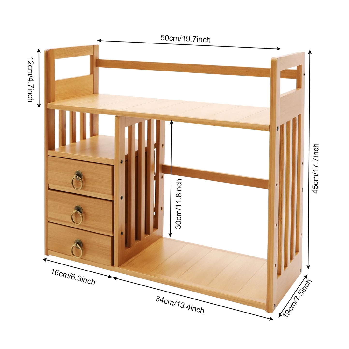 Desktop Organizer Book Shelf Office Storage Rack Wood with Drawers - Birthday Gifts - Natural Stand Shelf Rectangular