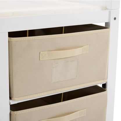 Wooden Bed Bases Removable Top White Painted Pine Children's Cot with 3 Fabric Drawers + 1 Fabric Bag