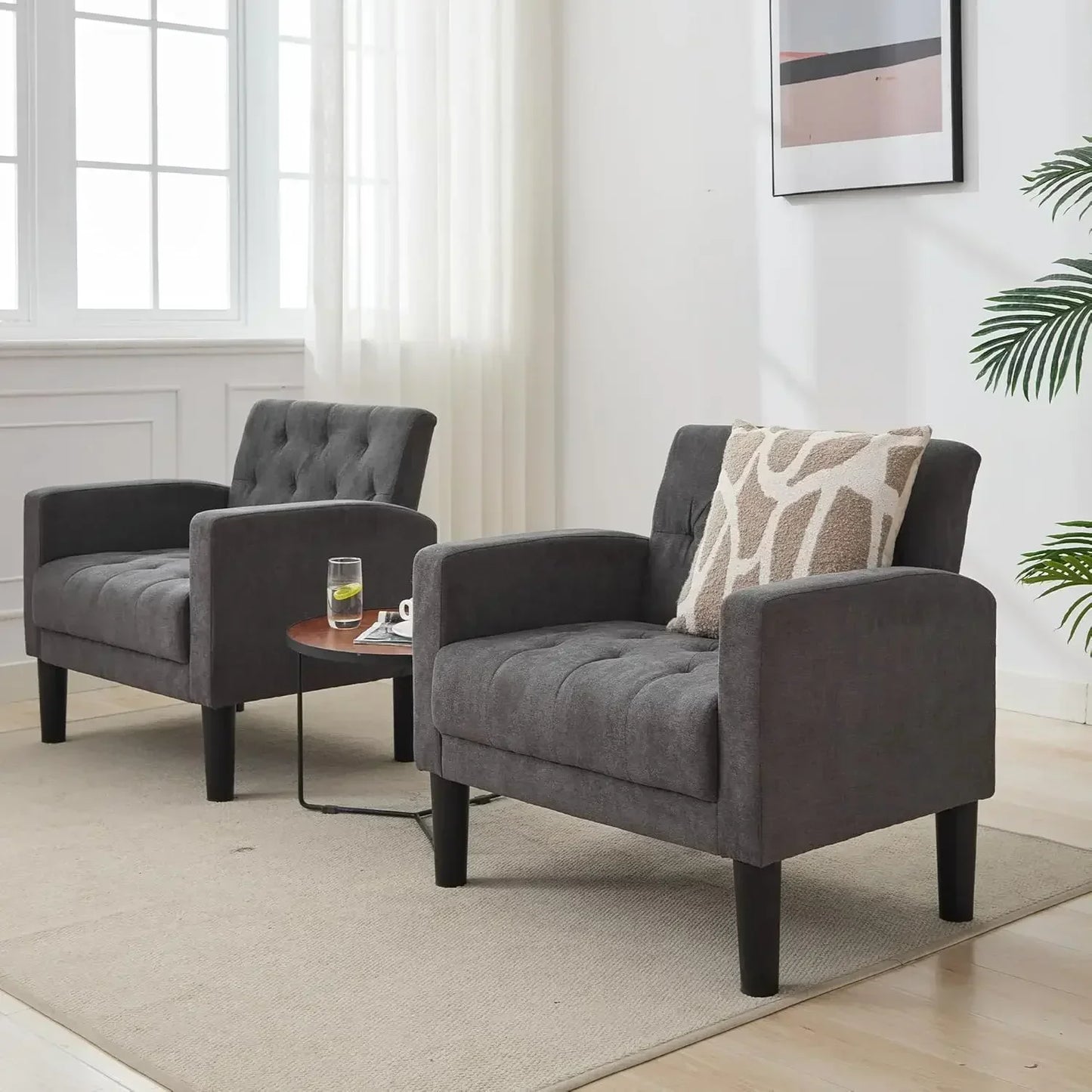 Accent Chairs Set of 2, Mid Century Modern Upholstered Tufted Living Room Chair for Bedroom, Armchair