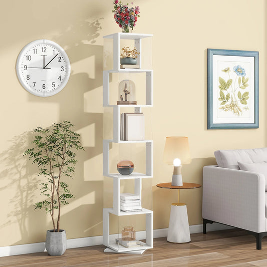 Bookshelf Tower, Floor Standing Wood Narrow Organizer