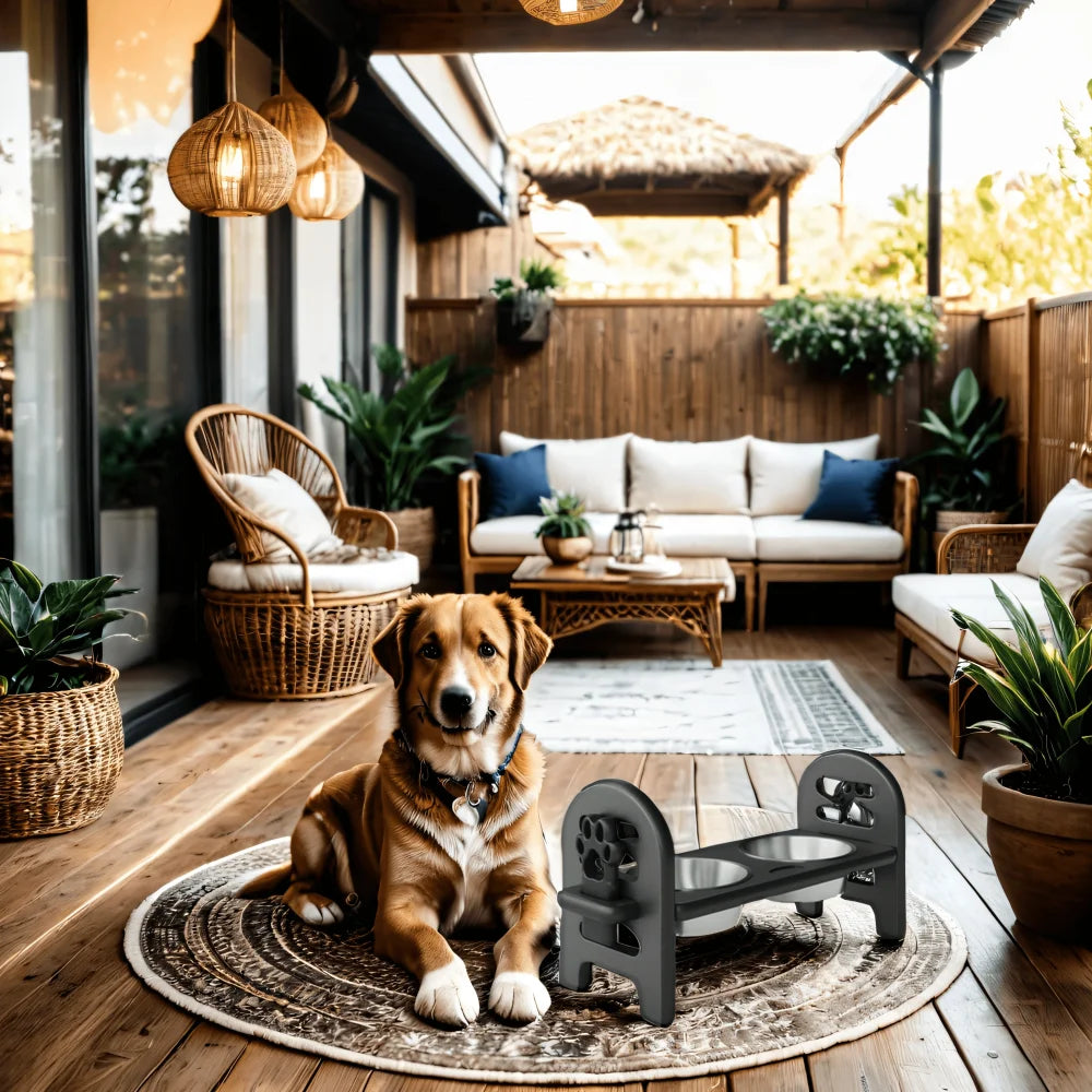 White Adjustable Pet Bowl Travel Ready