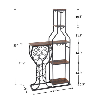 11 Bottle Wine Bakers Rack,5 Tier Freestanding Wine Rack with Hanging Wine Glass Holder and Storage Shelves,Wine Storage Home