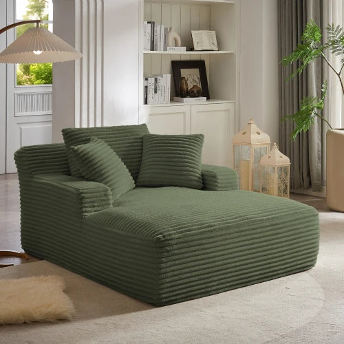 Oversized Chaise Lounge Chair Corduroy Oversized Boneless Couch Sofa Bed Reading Chair Sleeper Chaise with 3 Pillows, Blue