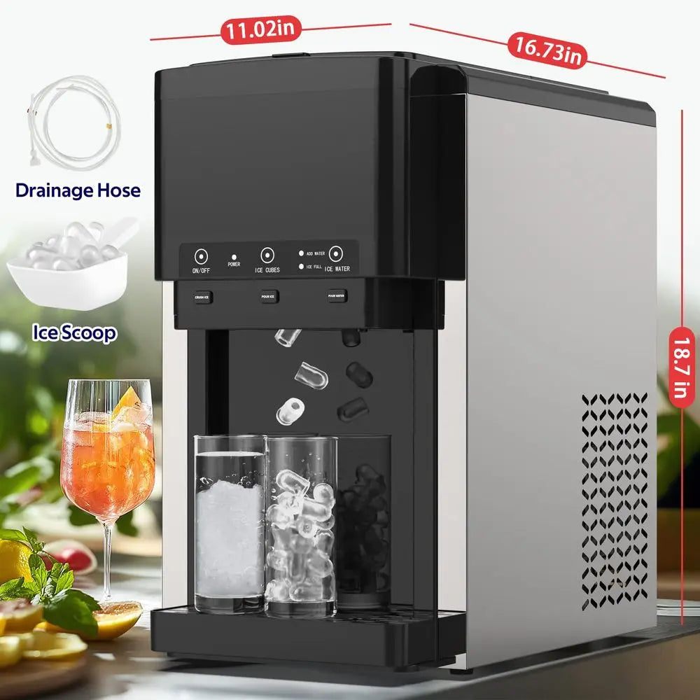 3 in 1 Water Dispenser with Ice Maker, Nugget Ice Maker Countertop, Bullet amp Crushed Ice, Water Cooler