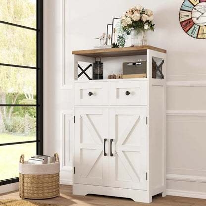 Set of 2 Storage Cabinet w Barn Door Drawer