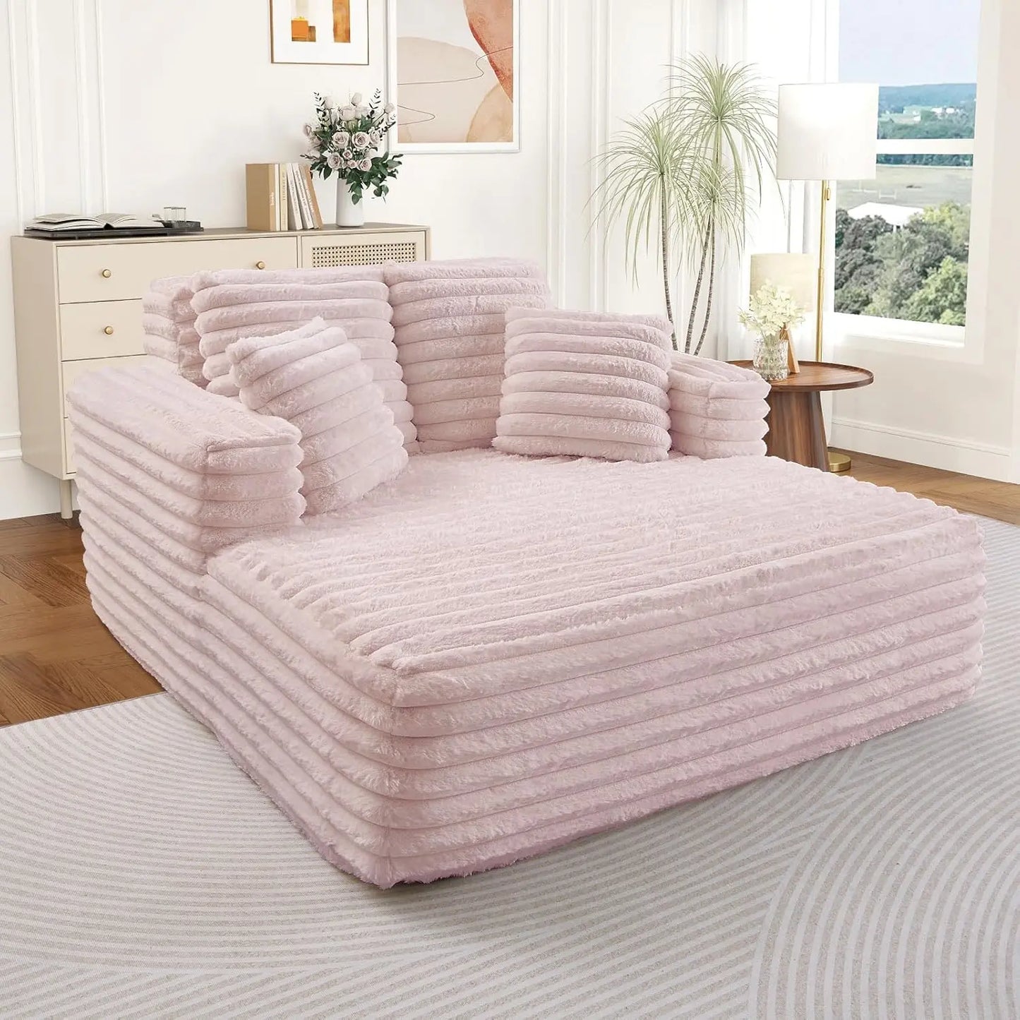 Oversized Chaise Lounge Indoor, Modern Plush Corduroy Fabric Deep Seat Boneless Memory Foam Sleeper Chaise Lounge, Customized