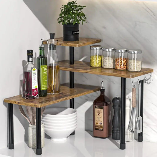 Countertop Organizer Organization, 3 Tier Moveable Corner Shelf Organizer for Kitchen, Bathroom, Spice Rack, Coffee Area,