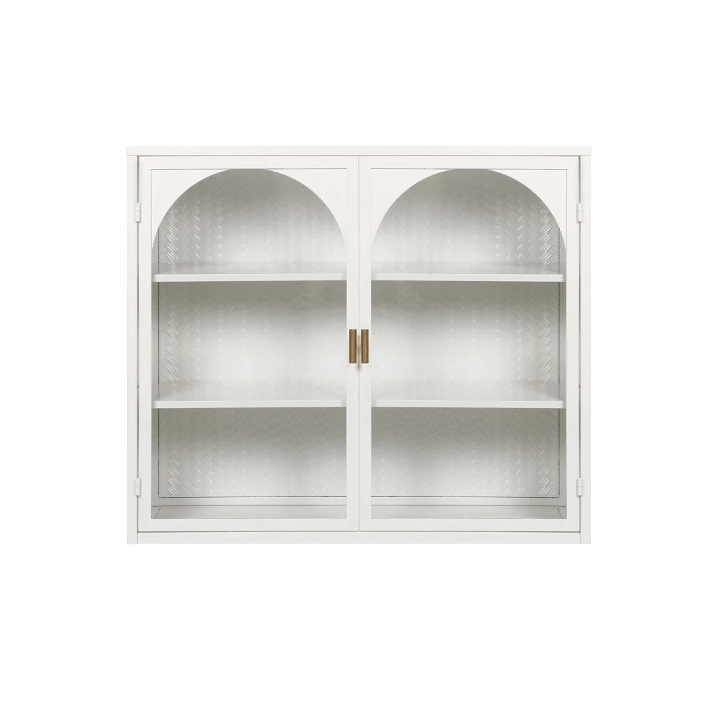 Glass Doors Modern Two-door Wall Cabinet with Featuring Three-tier Storage for Entryway Living Room Bathroom Dining Room