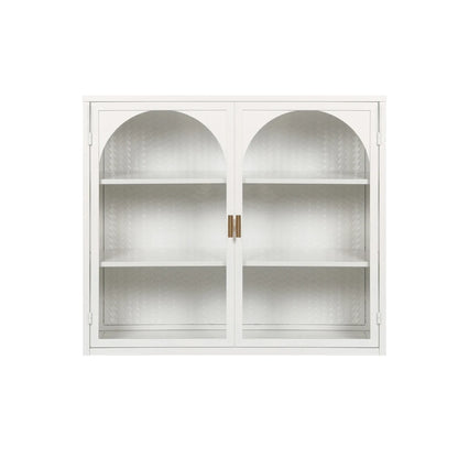 Glass Doors Modern Two-door Wall Cabinet with Featuring Three-tier Storage for Entryway Living Room Bathroom Dining Room