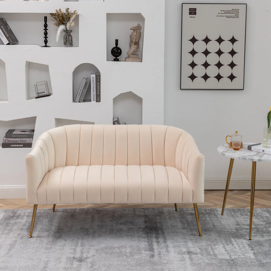 Modern Glam Comfy 50" Metal Legs Curved Sofa 2 Seaters Loveseat with Tufted Back, Mid Century Hall Velvet Sofa for Living Room