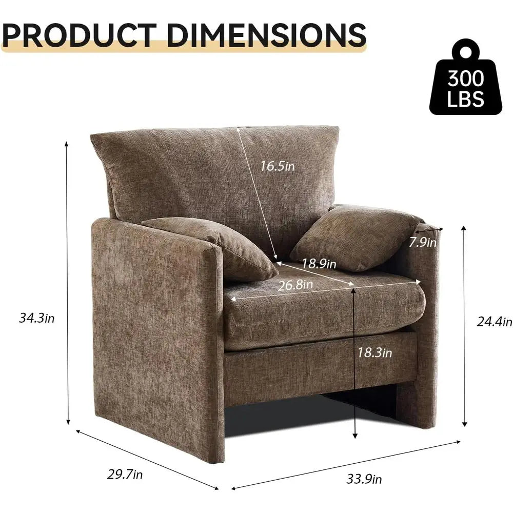 Oversized 2-Piece Armchair Set, 34 Wide, Upholstered Lounge Chair for Living Room or Bedroom, Century Reading Chair, Comfortable