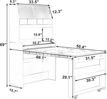Modern Coffee Bar Cabinet, Compact 33.5"x15.7"x69" Buffet Cabinet with Hutch & Foldable Dining Table, Multifunctional Cupboard w
