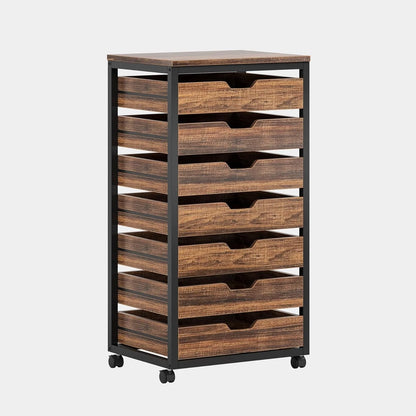 7-Drawer File Cabinet with Drawers & Wheels, Wood Mobile Storage Drawer