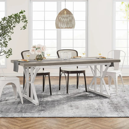 Farmhouse Dining Table for 6 People, 70.8-Inch Rectangular Wood Dining Table, Rustic Kitchen Table with Heavy Duty Metal Legs