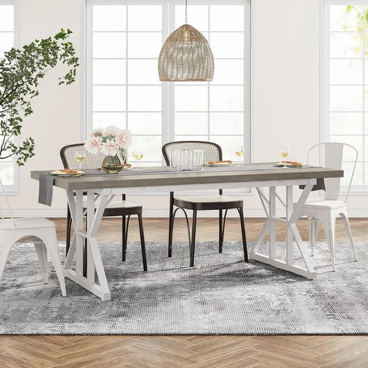 Farmhouse Dining Table for 6 People, 70.8-Inch Rectangular Wood Dining Table, Rustic Kitchen Table with Heavy Duty Metal Legs