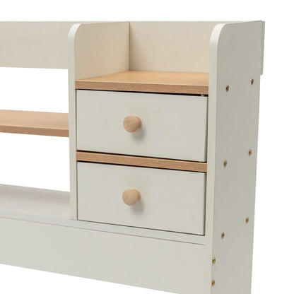 Modern 2-Tier Desktop Bookshelf with 2 Drawers 36-inch Storage Organizer for Office/Home (10kg Load Capacity, 5kg Lightweight)
