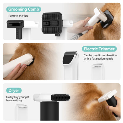 Vacuum Cleaner & Hair Dryer 15kpa, Pet Grooming Set Adjustable Speed and Temperature, 5 Proven Care Tools Dog Clipper