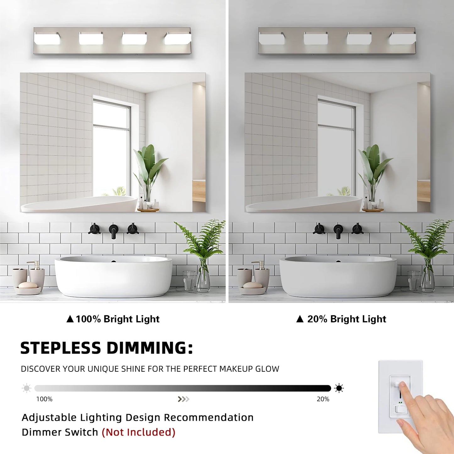 25.59-Inch LED Modern Mirror Headlight, 360° Rotating Art Light, Acrylic + Metal, Dimmable Bathroom Vanity Light