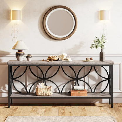 Narrow Sofa Table, Industrial Long Sofa Table Behind Couch, Entry Console Table with Storage for Entryway, Living Room