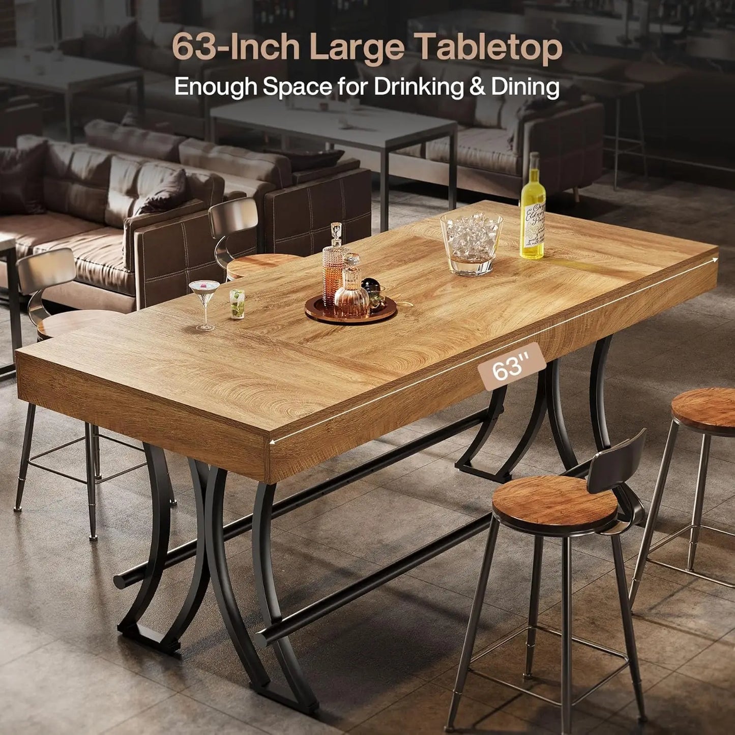 Counter Height Bar Table with Metal Footrest, Rectangular Tall Kitchen Dining Pub Table, Industrial Home Bar, Customized