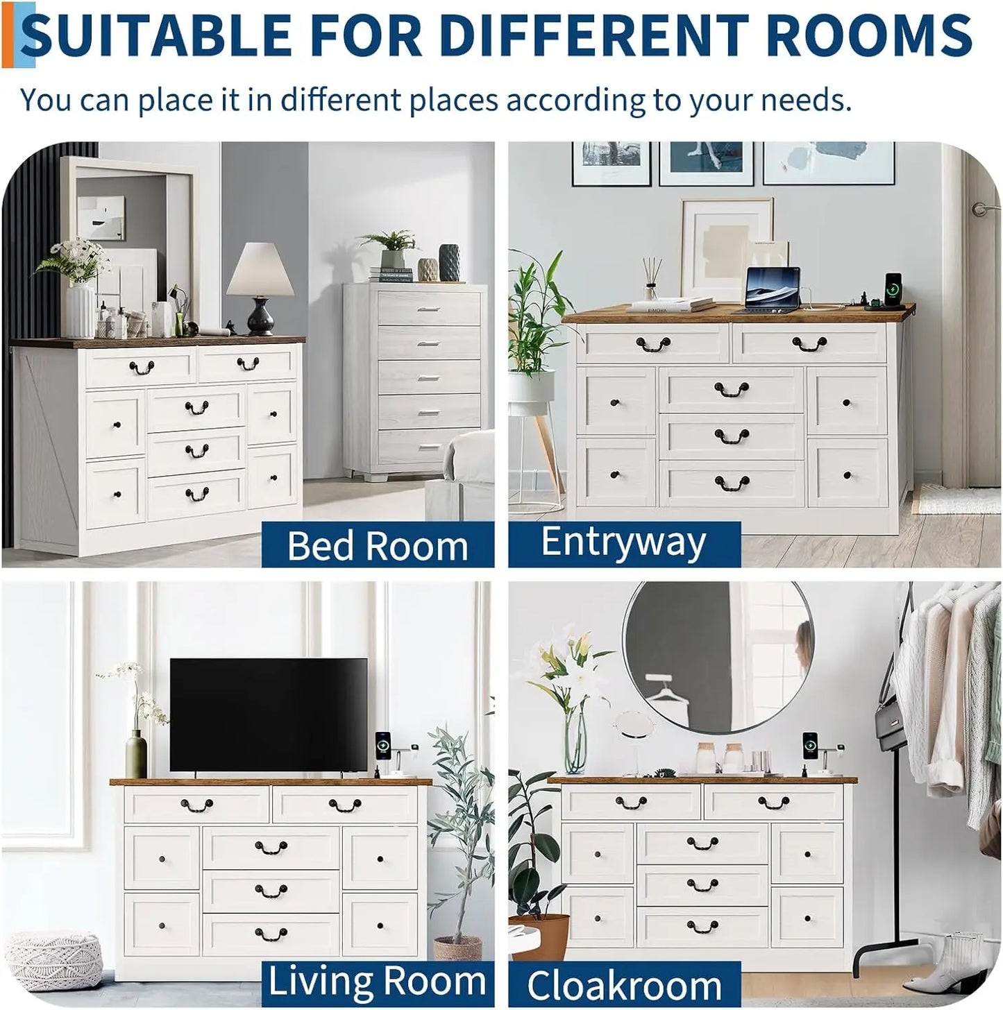 Wooden Chest of Drawer TV Stand Large Storage