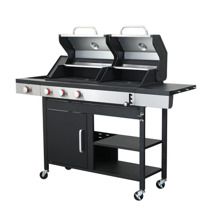 3-Burner Propane Gas BBQ combined with charcoal grill