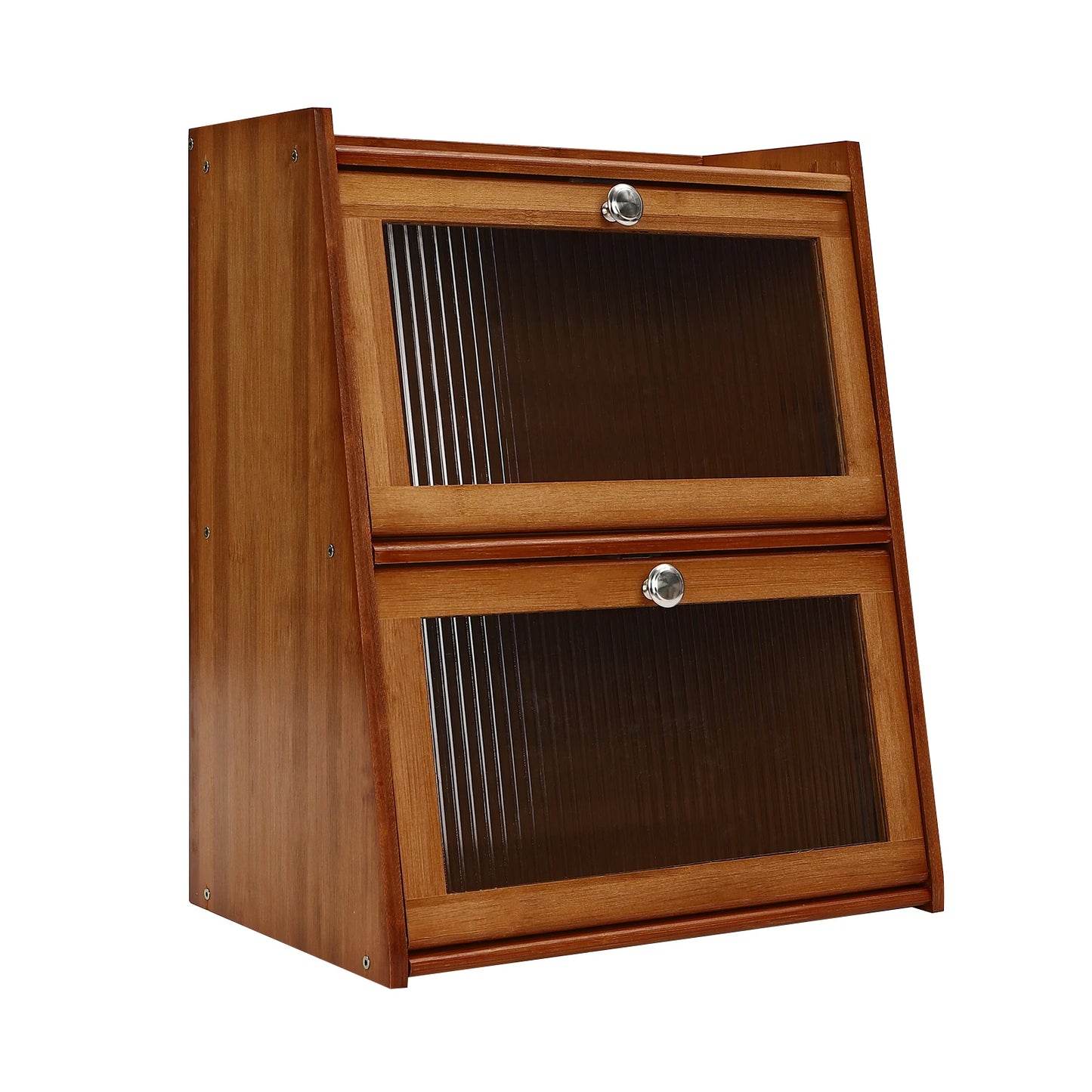 3 Tiers Cabinet with 2 Door, Dark Brown Mini Kitchen Cabinet, Storage Cabinet with Enough Storage Space