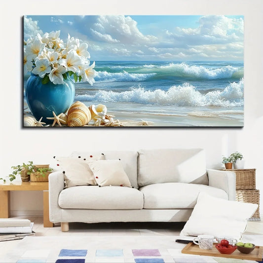 1.5 inch thick pine solid wood frame, beach canvas mural, coastal theme wall print decorative hanging paintings
