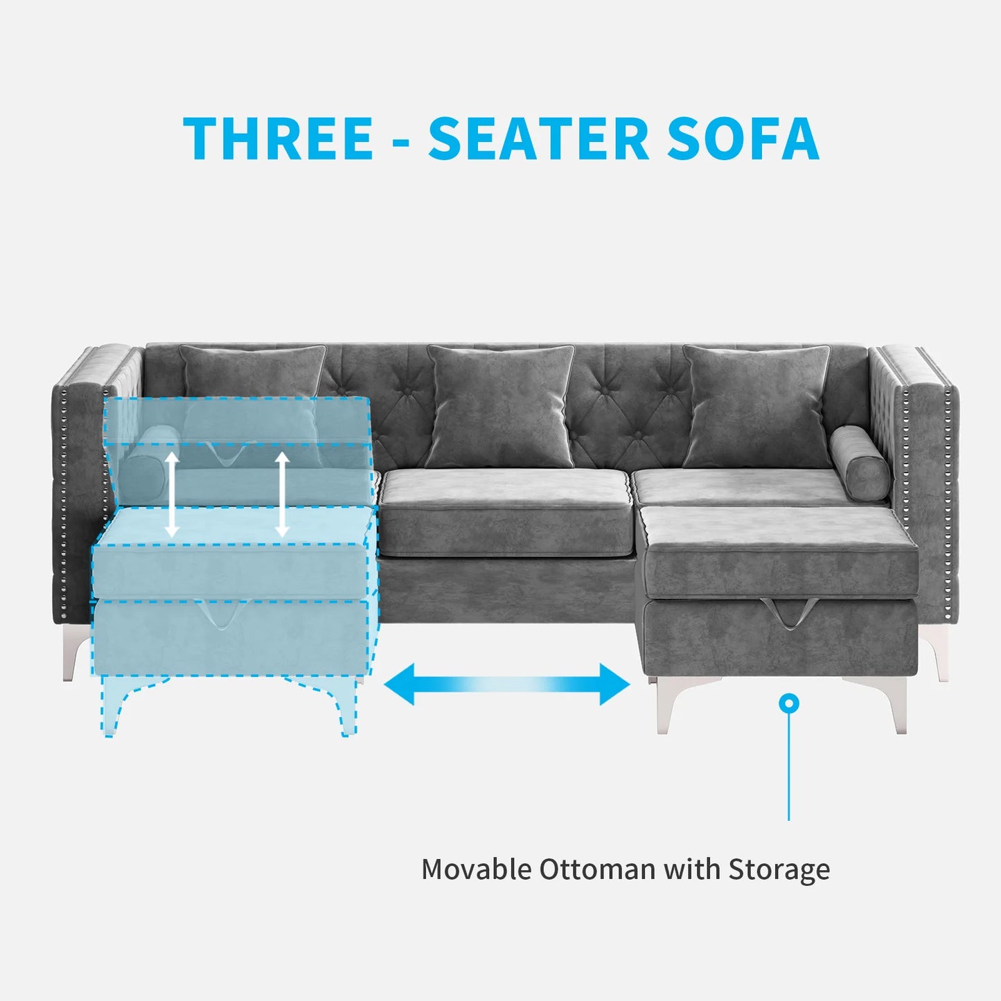 Convertible Sectional Sofa, Velvet Upholstered