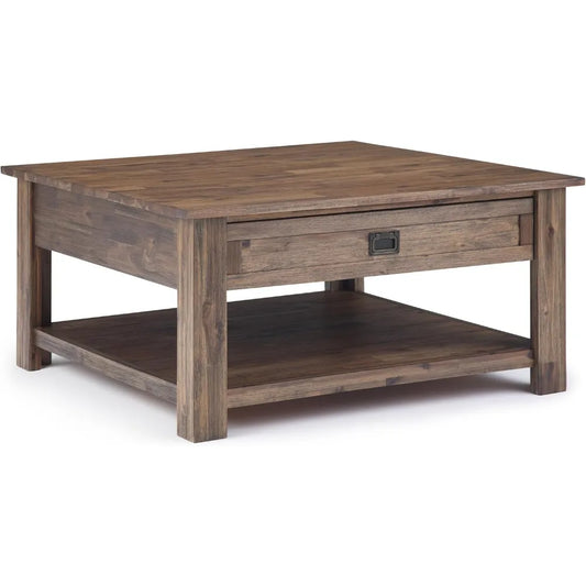 Square Coffee Table - 38 Inch Wide Solid Acacia Wood Living Room Table In Rustic Natural Aged Brown