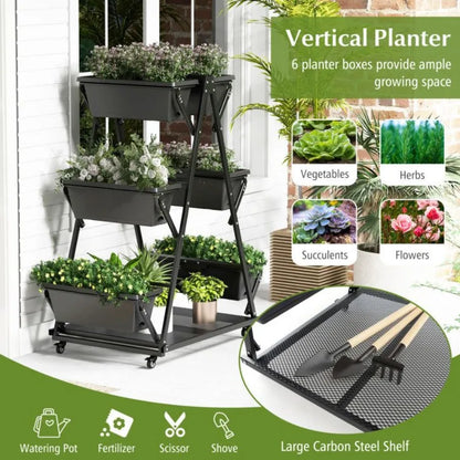 3Tier Vertical Raised Garden Bed with 4 Wheels and 6 Container Boxes