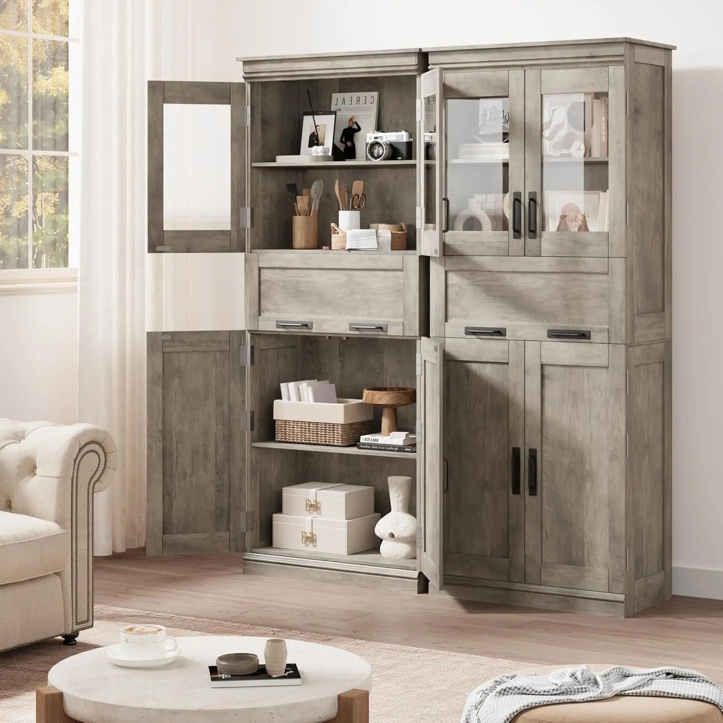 67" Tall Bathroom Storage Cabinet and Tall Cabinet for Living Room