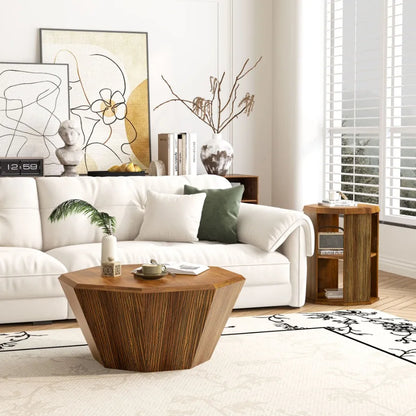 Octagonal Natural Rubber wood Set of Two Coffee Table