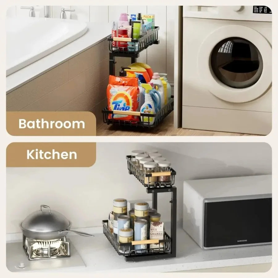 2 in Set Dish Drying Rack and Under Sink Organizer AND Pull Out Cabinet Shelf for Kitchen