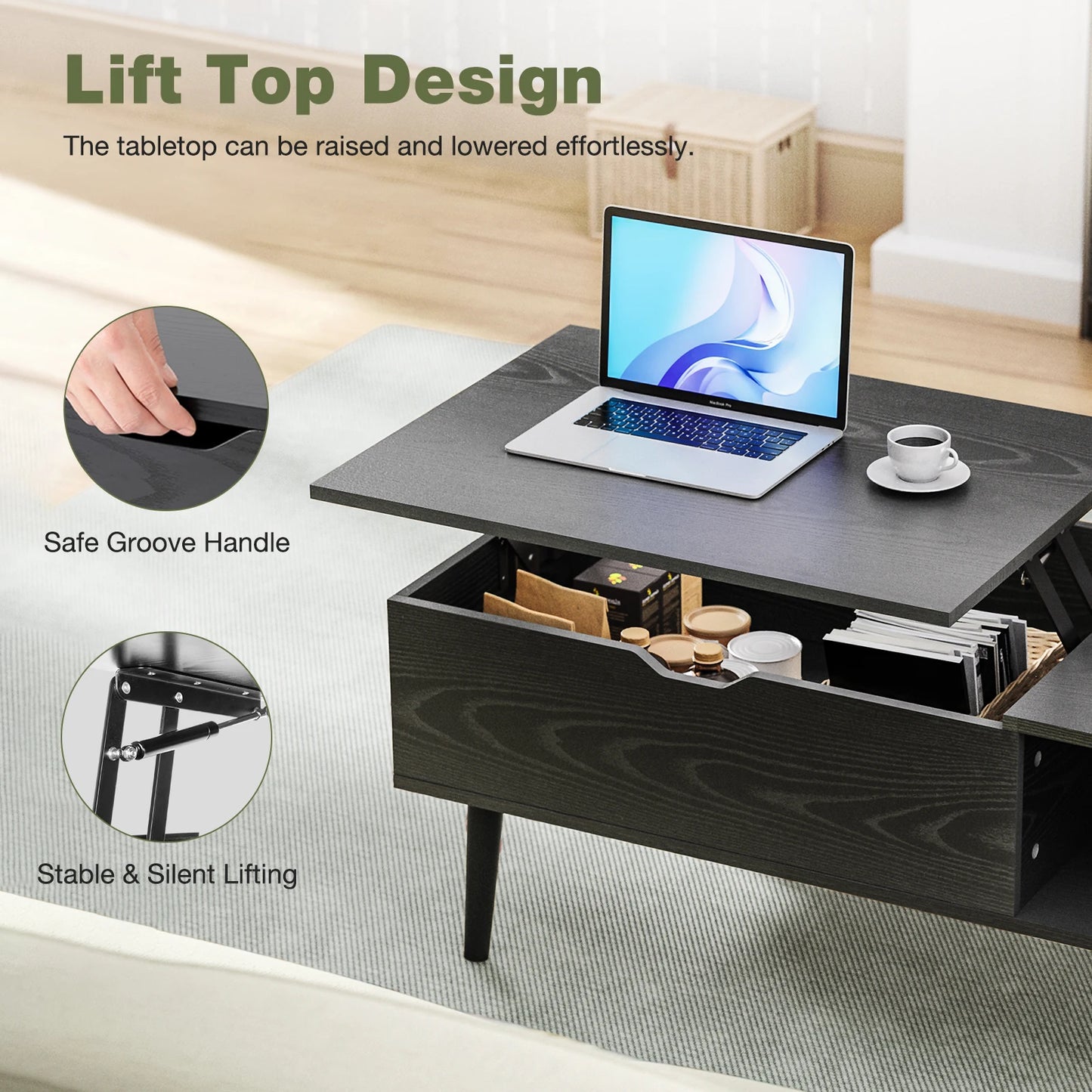 Desk Tea Dining Table Coffee Tables For Living Room 39.37"x19.7" Shelf Easy Lift Or Lower