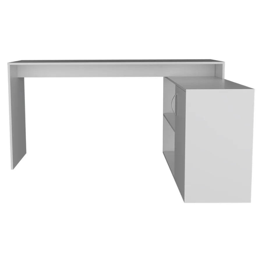 Axis Modern LShaped Computer Desk with Open Closed Storage White