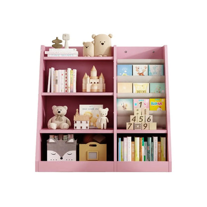 Pink Wooden Toy Storage Organizer Cabinet Bookshelf Bookcase Toddler Baby Sling Book Rack Adjustable Shelf for Playroom Bedroom