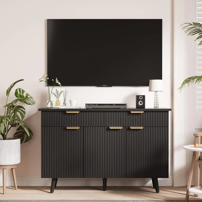 Modern Farmhouse Buffet Cabinet with Fluted Design Kitchen Storage Sideboard & Coffee Bar Cabinet for Living Room Hallway