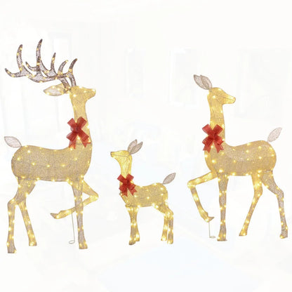 4.5ft 3Piece Light Up Christmas Deer Family Set of 3 Lighted Reindeer Christmas Drations with 2 LED Light Modes Stakes Zip Ties