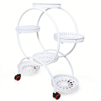 Pot Plant Shelf Round Metal Stand W/Wheel Rack for Flowers