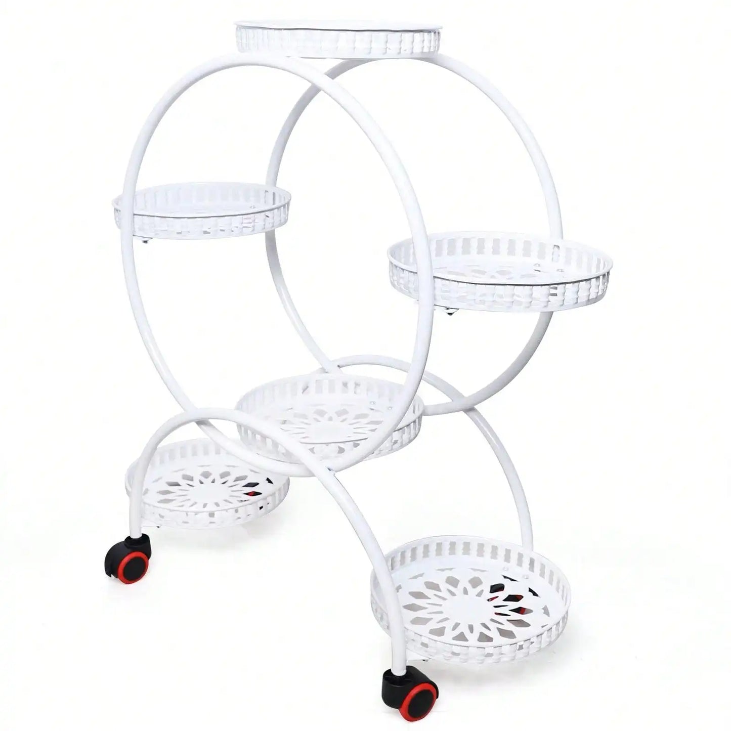 Pot Plant Shelf Round Metal Stand W/Wheel Rack for Flowers