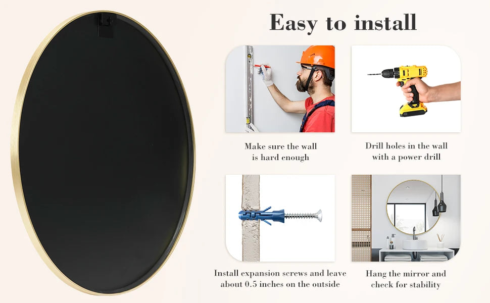 JHK Large Gold Round Vanity Framed Mirror