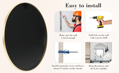 JHK Large Gold Round Vanity Framed Mirror