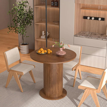 Round Dining Table for 2, Modern Farmhouse Kitchen Table, Small Circle Dining Tables with Wood Strip Base, Customized