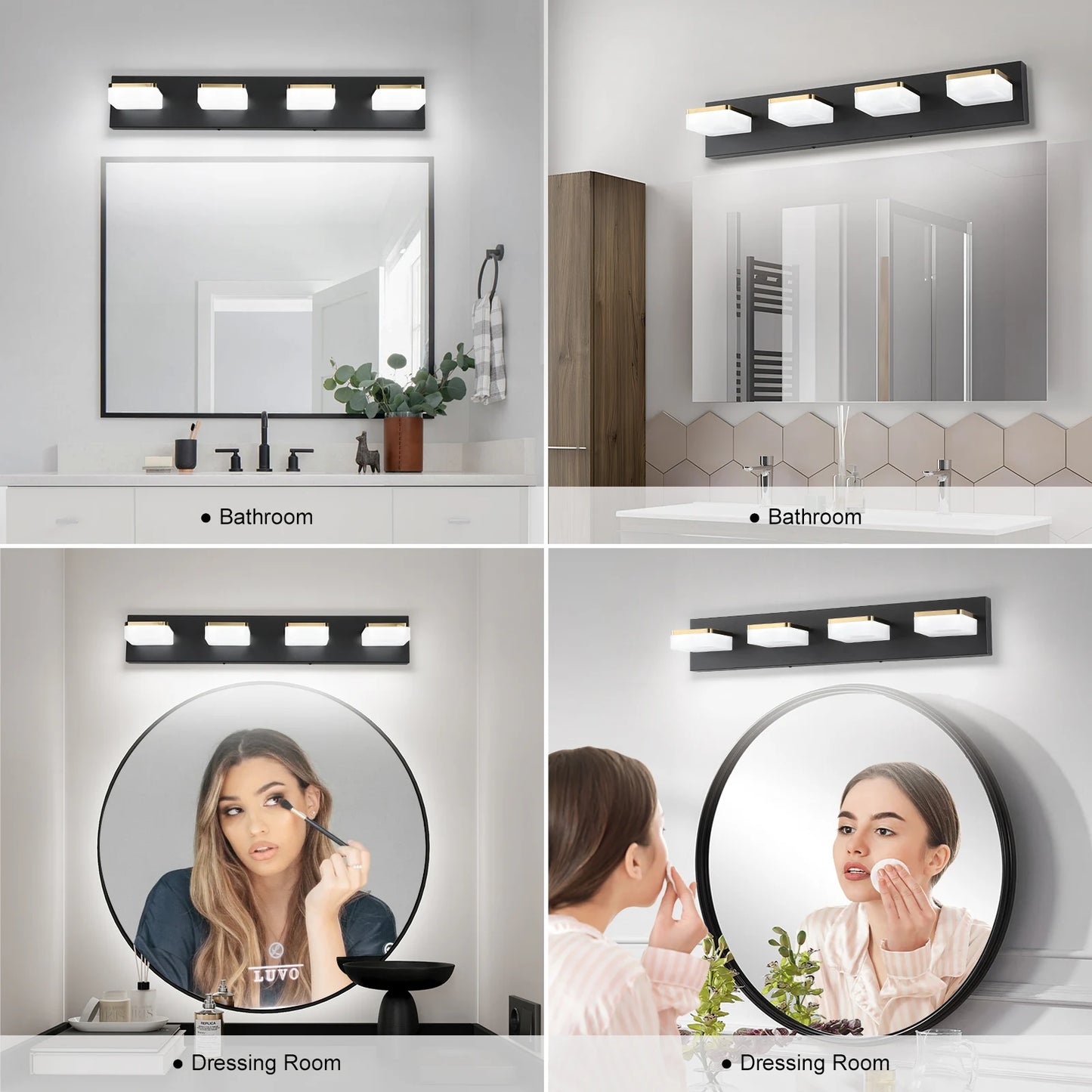 25.59-Inch LED Modern Mirror Headlight, 360° Rotating Art Light, Acrylic + Metal, Dimmable Bathroom Vanity Light