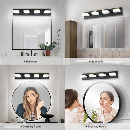 25.59-Inch LED Modern Mirror Headlight, 360° Rotating Art Light, Acrylic + Metal, Dimmable Bathroom Vanity Light